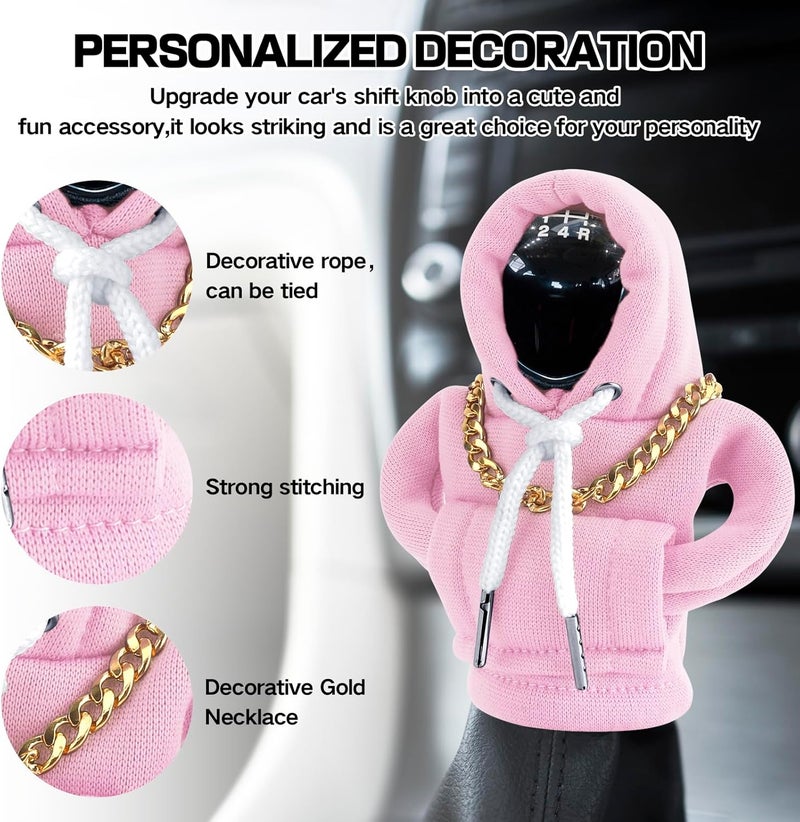 PLALEI Gear Shift Hoodie, Funny Car Gear Shift Cover, Cute Car Shift Knob Hoodie, Automotive Interior Accessories, Universal Fit Knob Cover Gift (Pink) - Image 3